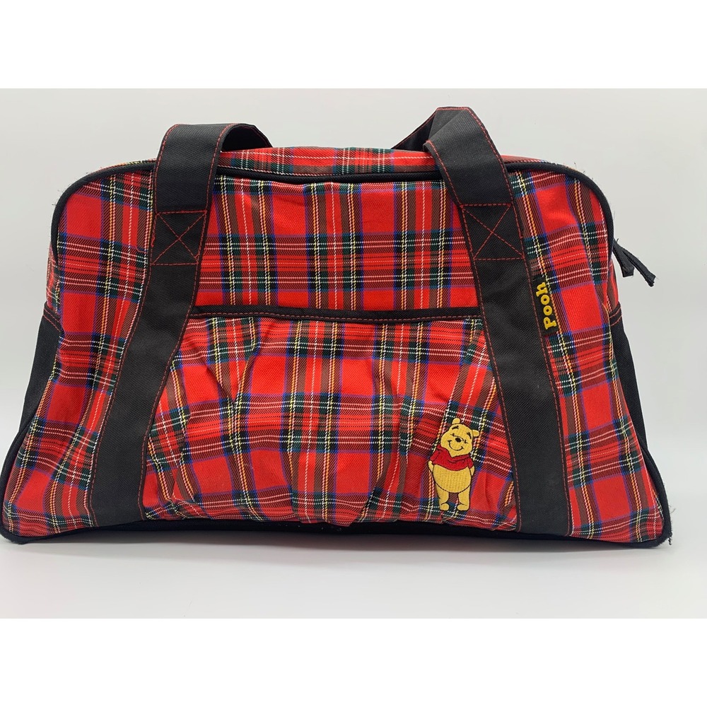 Vintage Disney Winnie the Pooh Duffle Bag Red Plaid Embroideredβ Travel Tote